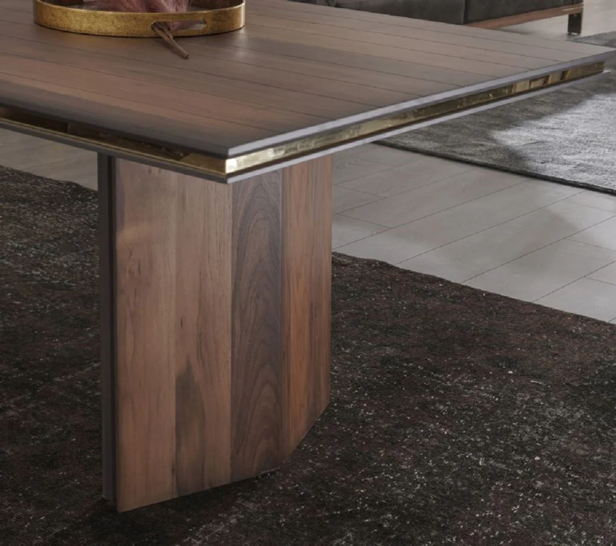 Luxury dining table brown / gray / gold 220 x 105 x H. 75 cm - Rectangular kitchen table - Dining room furniture - Kitchen furniture - Luxury furniture - Luxury furnishings