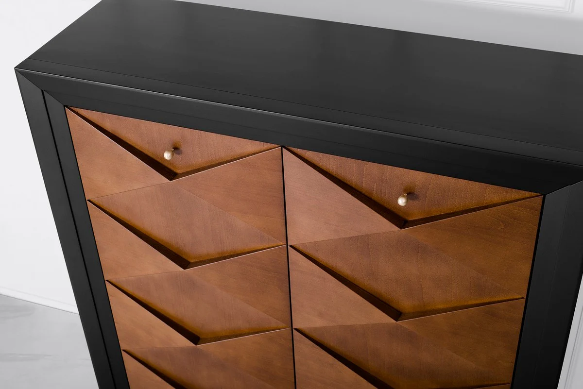 Luxury neoclassic chest of drawers black / brown 120 x H143 cm - sideboard art deco furniture
