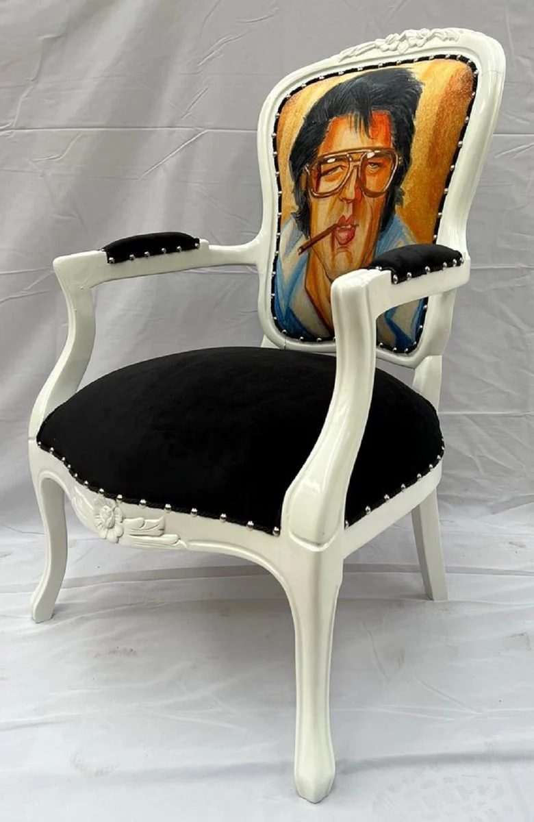 Luxury Baroque Salon Chair Black / Multicolored / White Elvis - Handcrafted Baroque Style Chair - Luxury Furniture in Baroque Style - Baroque Furniture - Noble & Magnificent
