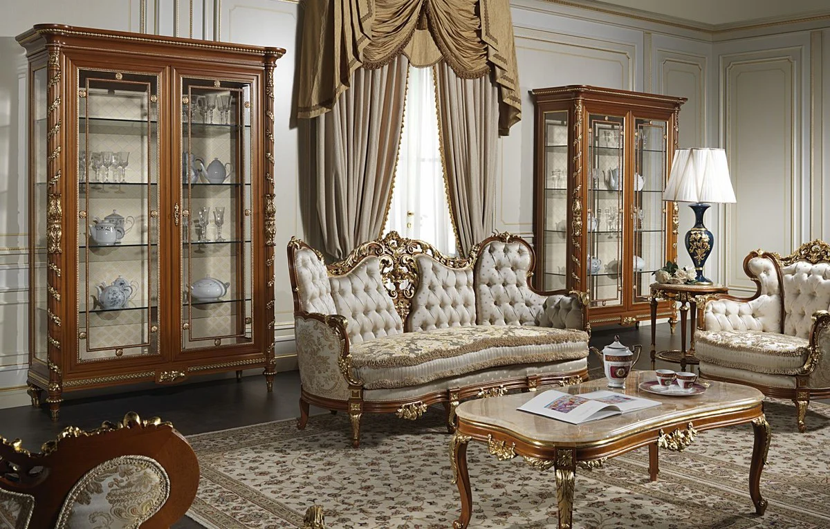 Luxury Baroque Sofa Cream / Silver / Brown / Gold - Elegant handmade living room sofa with elegant pattern - Hotel Furniture - Castle Furniture - Luxury Quality - Made in Italy