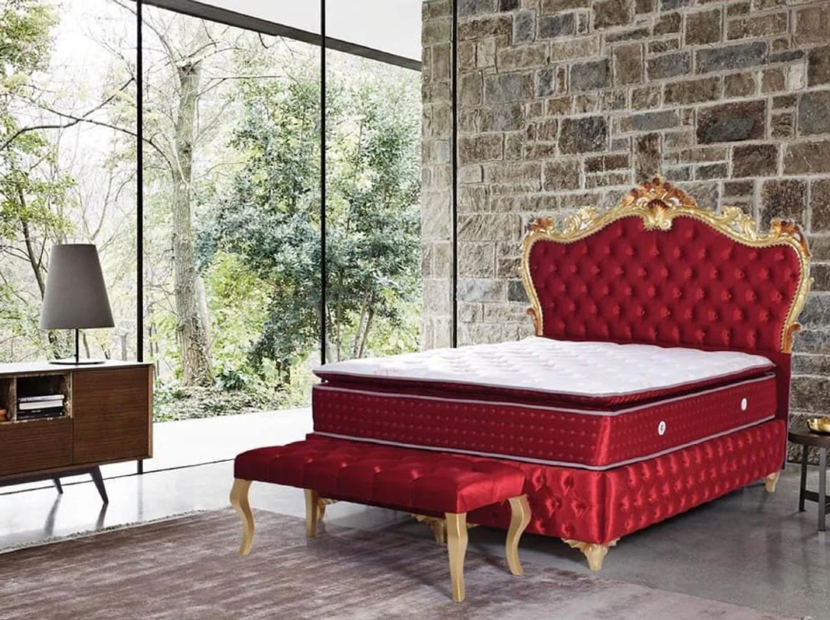 Baroque double bed red / gold - magnificent velvet bed with mattress - bedroom set in baroque style - bedroom furniture