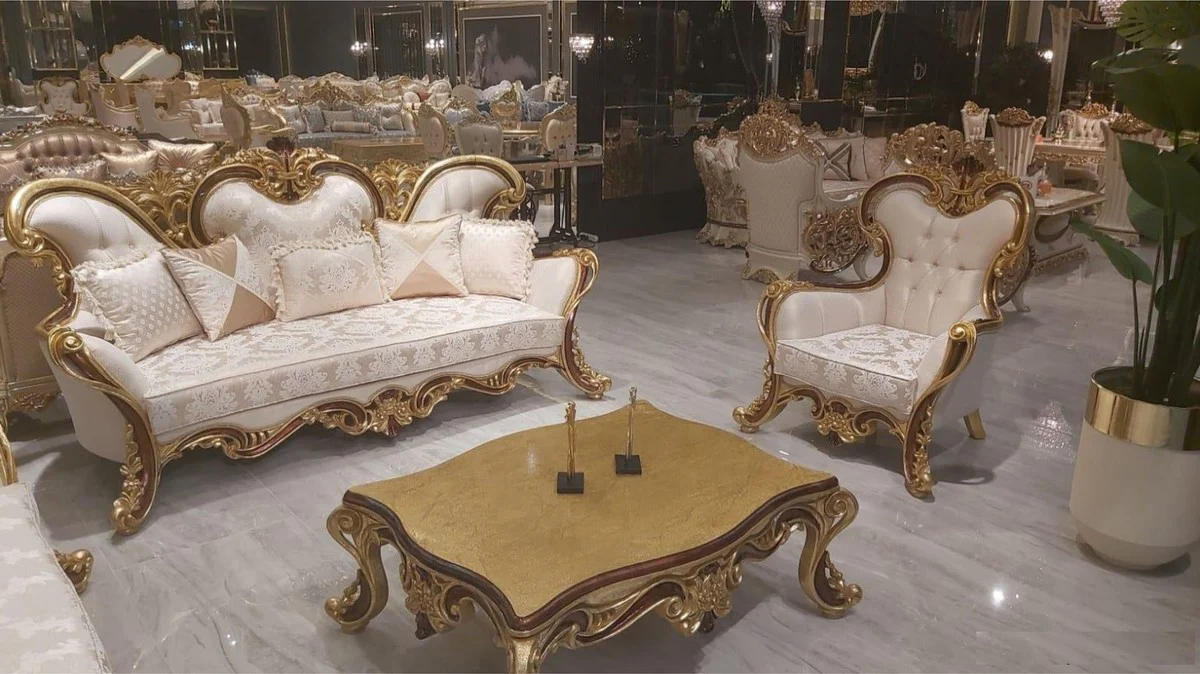 Luxury Baroque Coffee Table Gold / Brown - Elegant Solid Wood Living Room Table in Baroque Style - Baroque Living Room Furniture - Noble & Magnificent