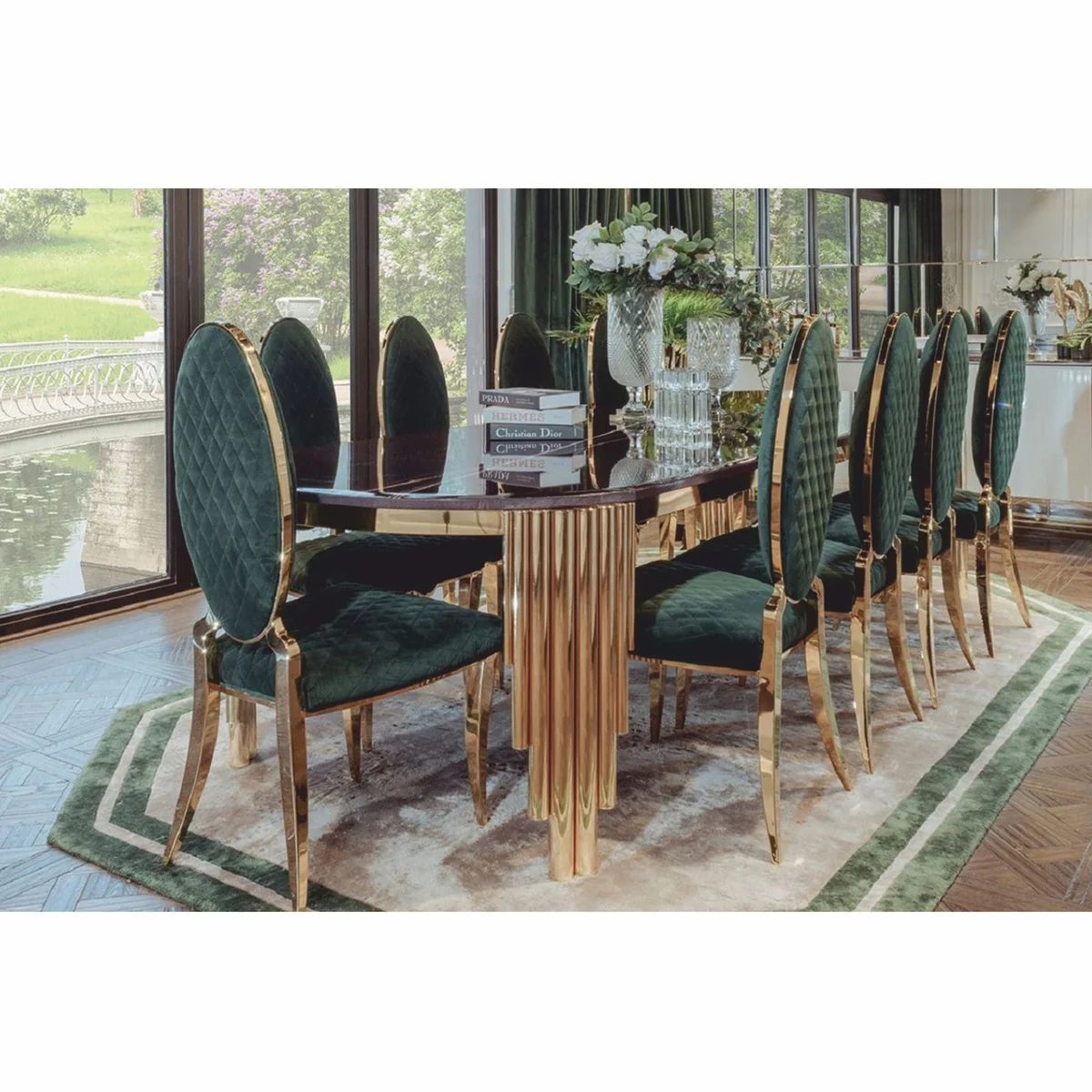 Luxury dining room chair green / gold H. 108 cm - Dining room furniture