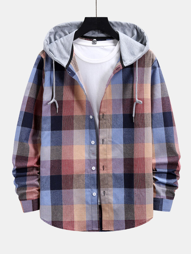 Contrast Hoodie Plaid Shirt