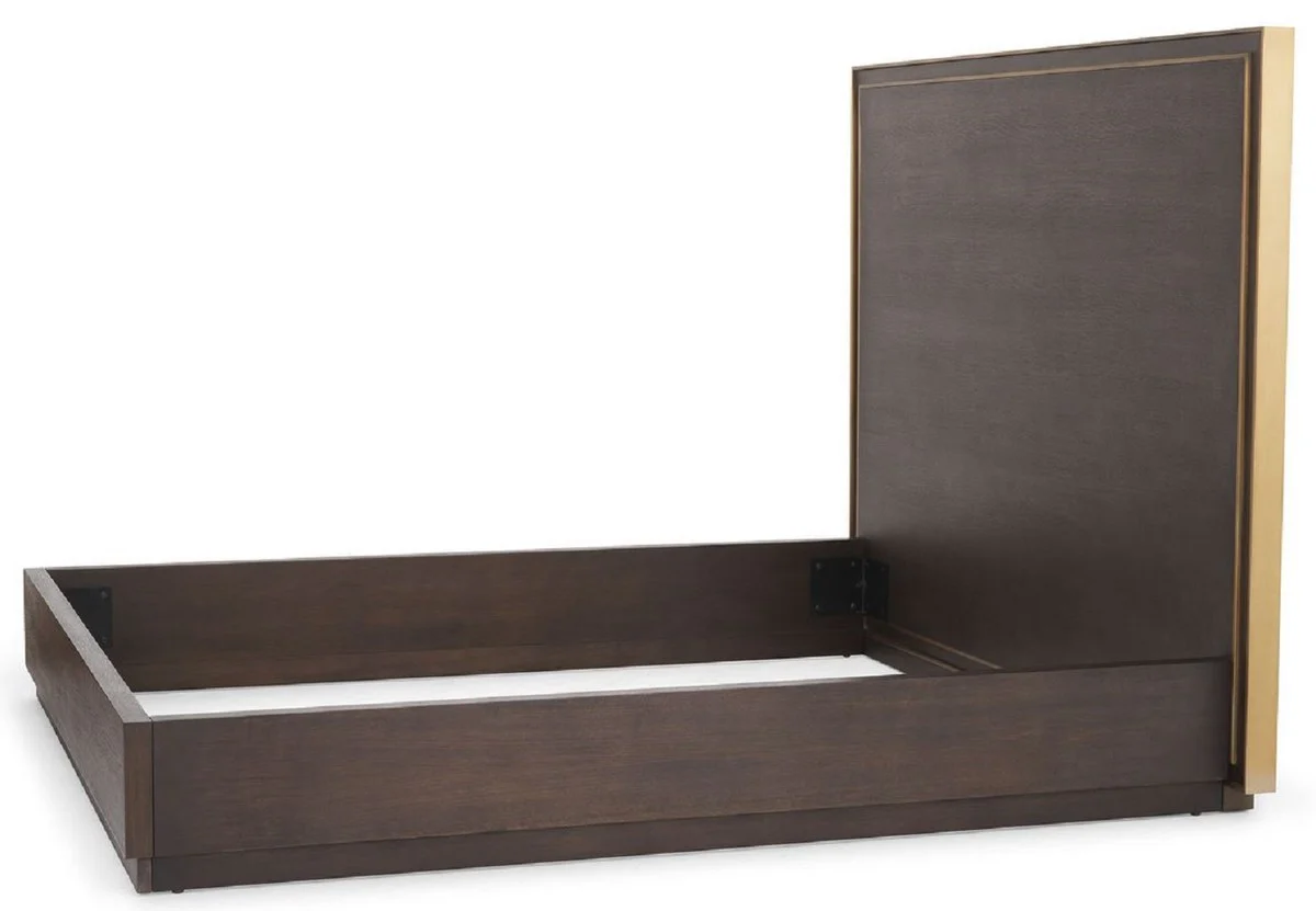 Luxury double bed brown / brass 186 x 224.5 x H. 155.5 cm - Modern solid wood bed with headboard - Bedroom furniture