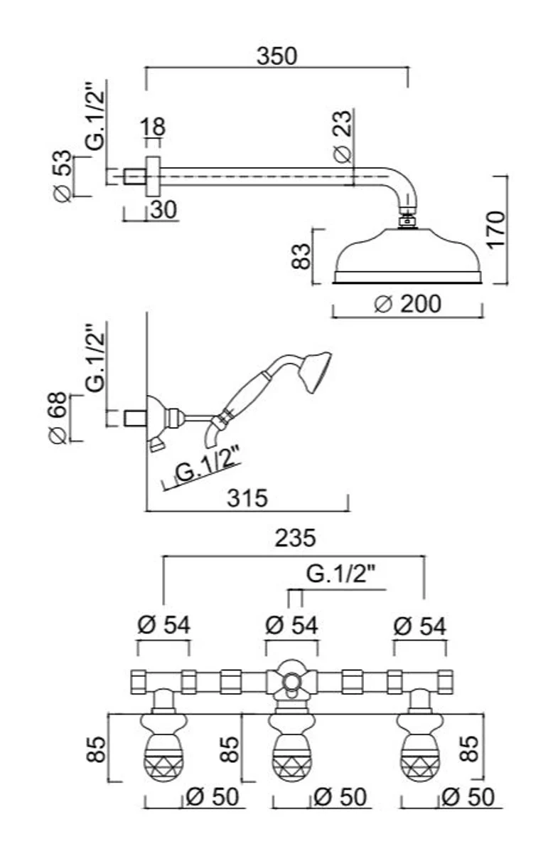 Luxury bathroom fittings duplex built-in shower set / shower set with Swarovski crystal glass silver - luxury shower set made in Italy