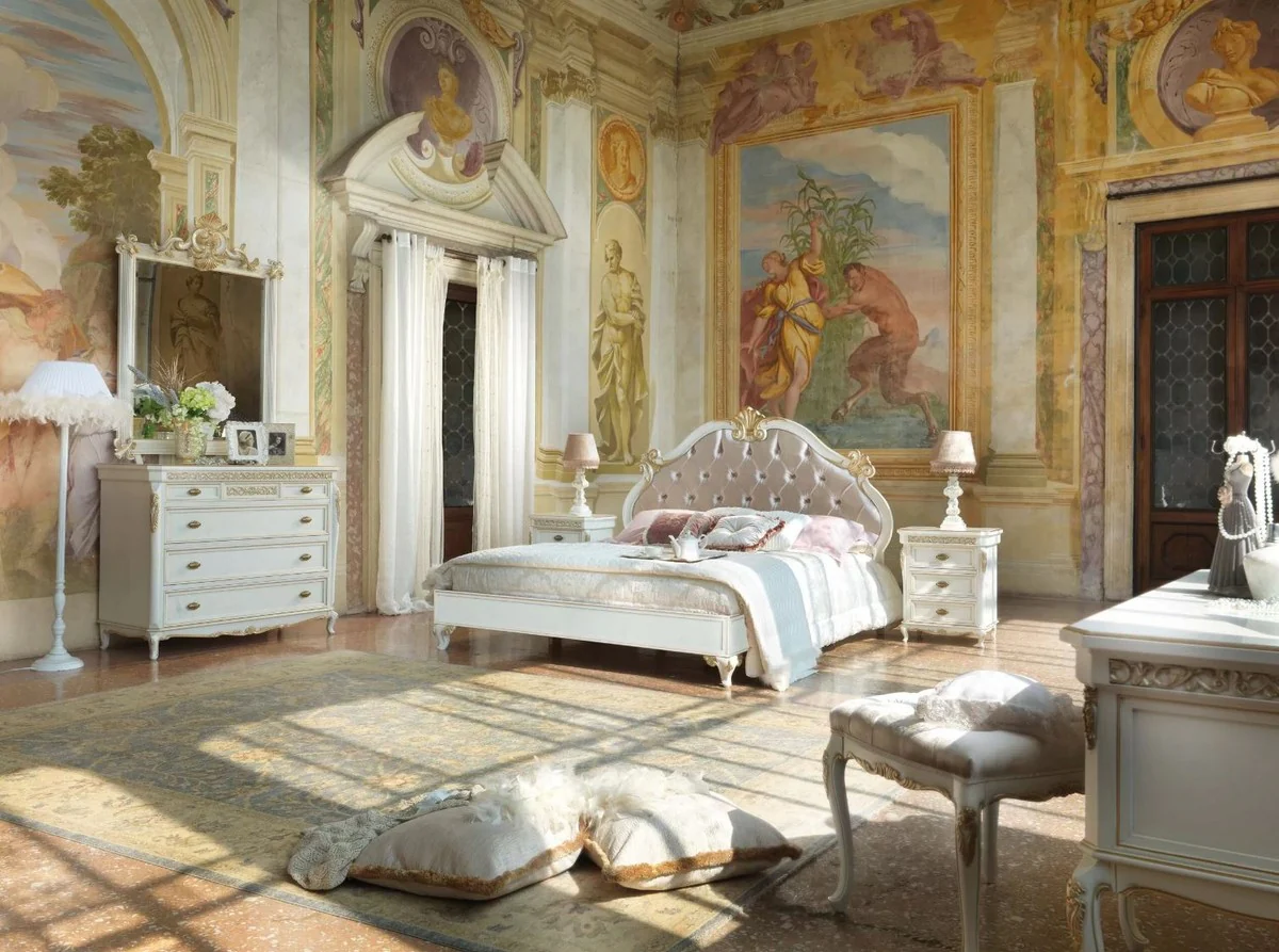 Luxury Baroque Double Bed Pink / White / Gold - Magnificent Solid Wood Bed - Baroque Bedroom Furniture - Luxury Quality - Made in Italy