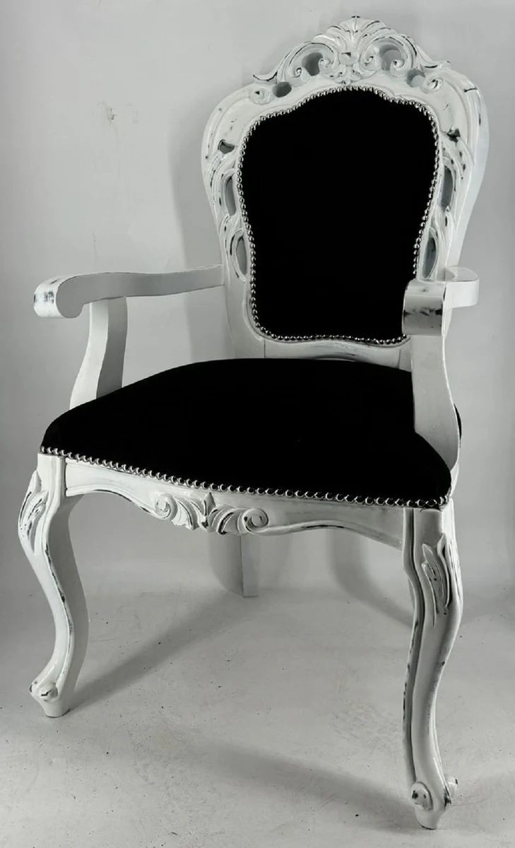 Luxury Baroque Dining Room Chair Black / Antique White - Dining Room Furniture in Baroque Style