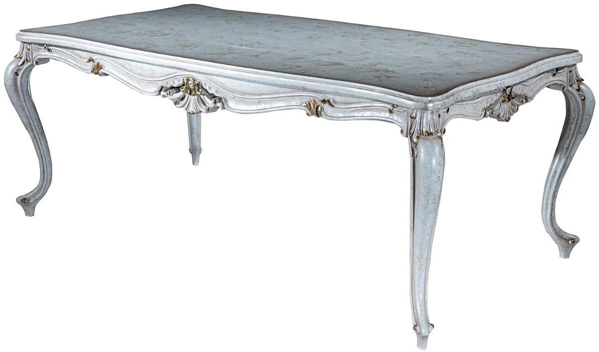 Luxury baroque dining table antique white / gold 201 x 102 x H. 80 cm - solid wood kitchen table - dining room table - dining room furniture in the baroque style