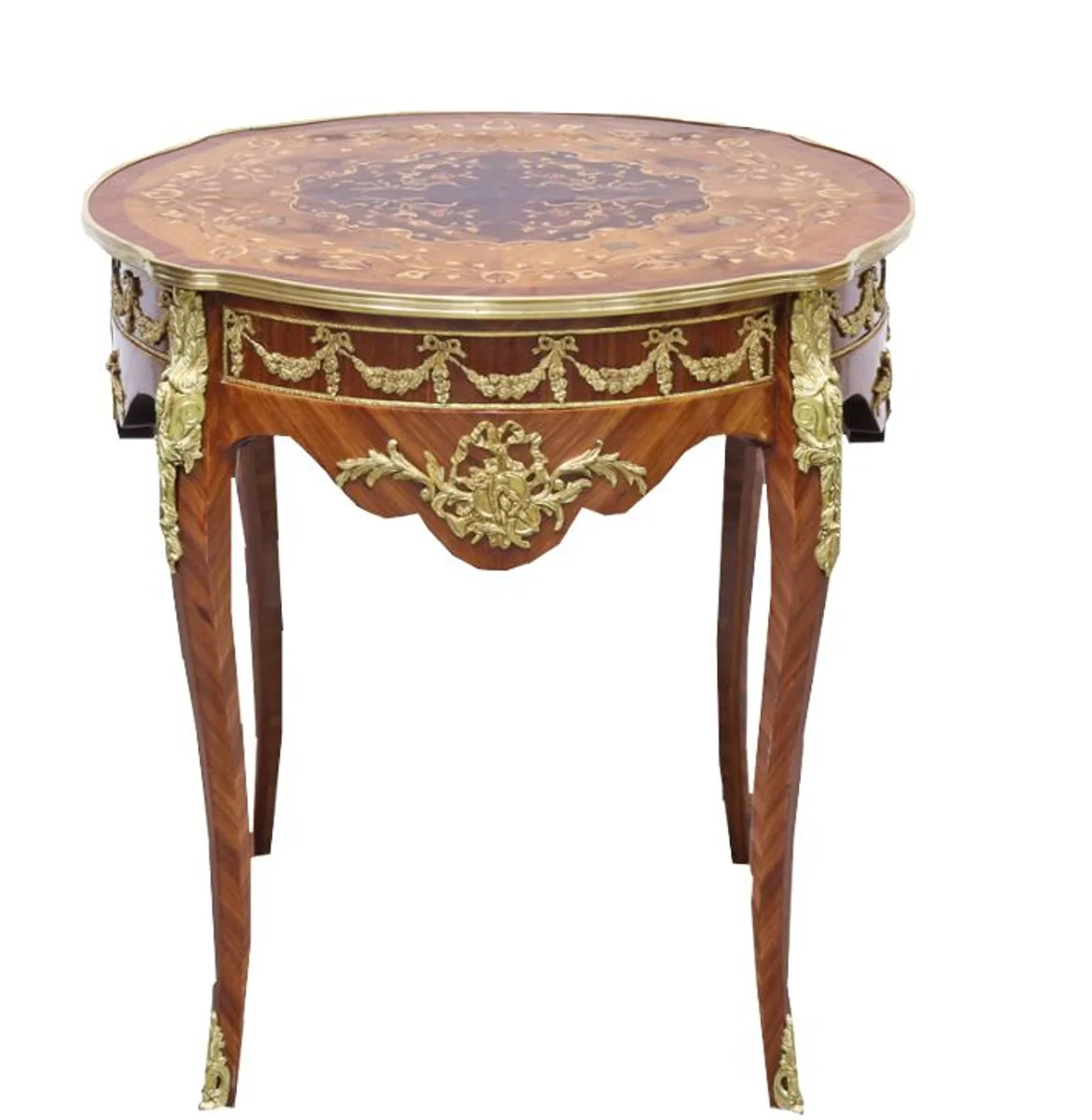 Baroque side table mahogany inlaid / gold H78 x 76 cm - Louis XVI antique style table - furniture