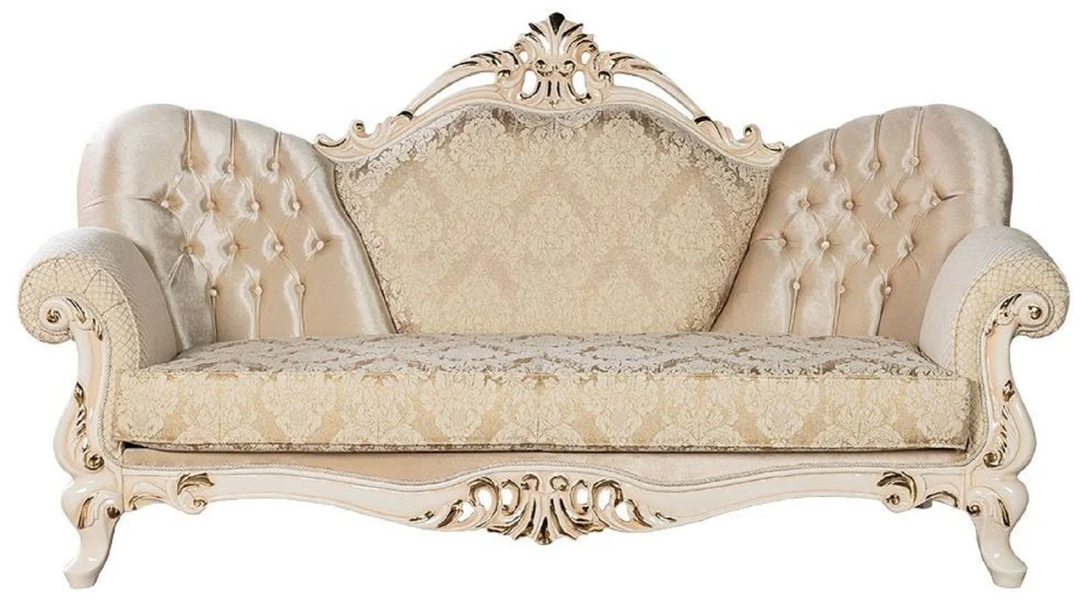 Luxury Baroque Sofa Gold / Cream / Gold - Magnificent Living Room Sofa with Pattern - Baroque Living Room Furniture - Noble & Magnificent