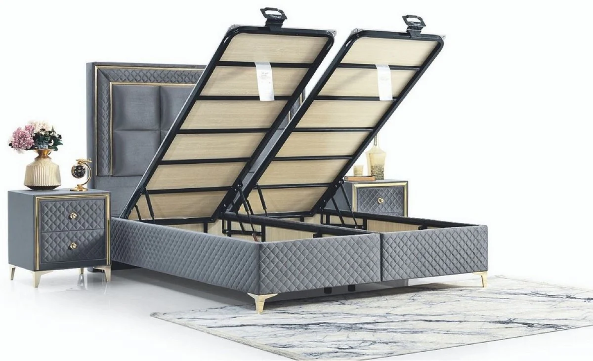 Luxury Double Bed Gray / Gold - Modern Solid Wood Bed - Modern Bedroom & Hotel Furniture - Luxury Collection