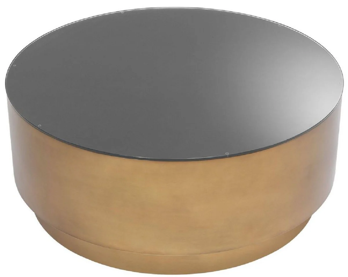 Luxury coffee table antique brass color Ø 100 x H. 41 cm - Round steel living room table with glass top - Living room furniture - Luxury furniture