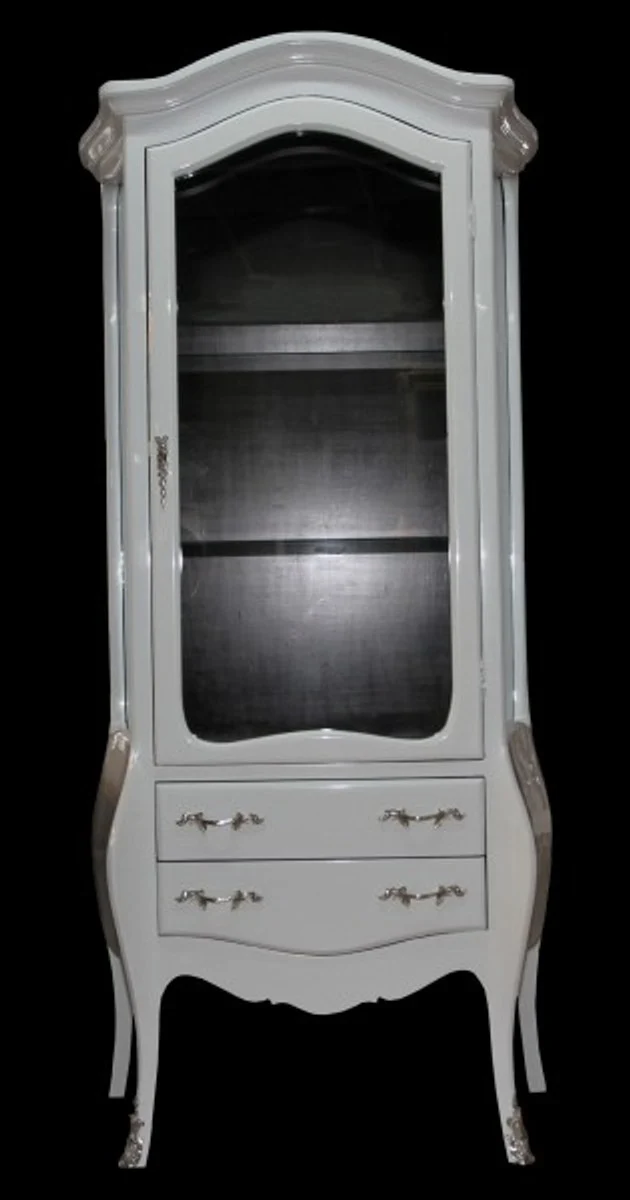 Baroque display cabinet in white/black with silver handles - display cabinet - living room cabinet