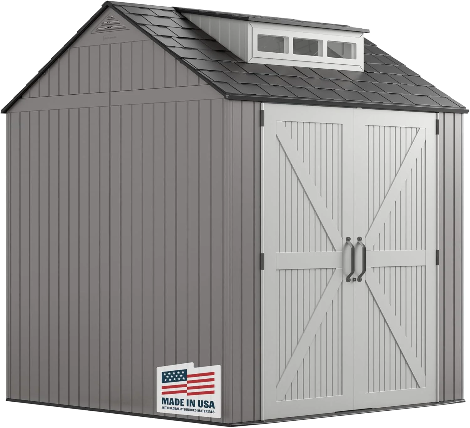 Rubbermaid Resin Outdoor Storage Shed With Floor (7 x 7 Ft) Weather Resistant Gray Organization for Home/Backyard/Garden Tools/Lawn Mower/Bike Storage/Pool Supplies