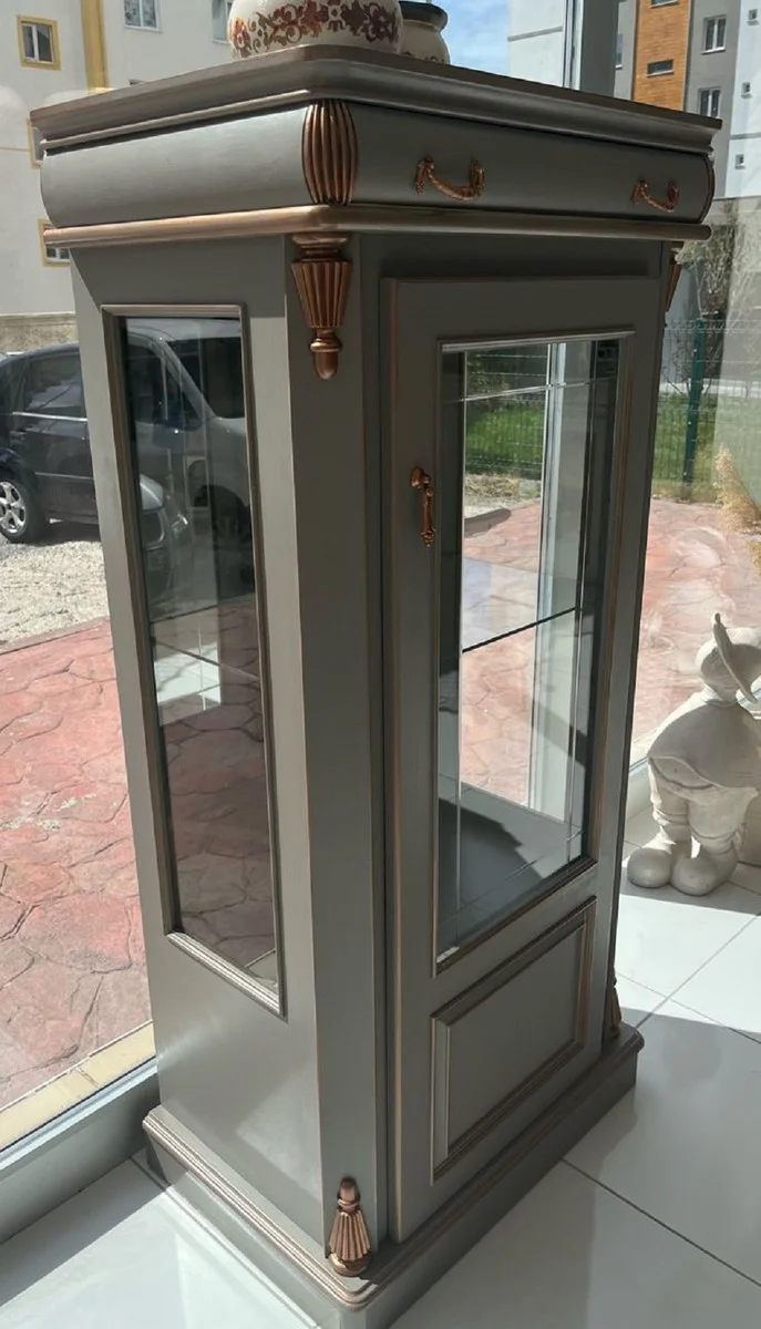 Luxury baroque display cabinet mint green / copper - baroque style display cabinet with glass door and drawer - luxury furniture in baroque style - baroque furniture - noble & magnificent