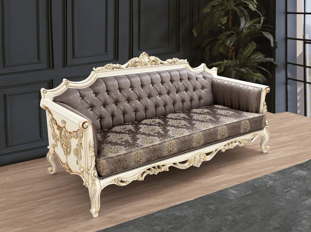 Luxury Baroque Living Room Set Gray / Brown / White / Gold / Silver - 2 Sofas & 2 Armchairs & 1 Coffee Table - Handmade Baroque Living Room Furniture - Noble & Magnificent
