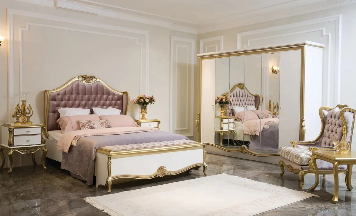 Luxury baroque bedroom wardrobe white / gold 270 x 70 x H. 224 cm - noble solid wood wardrobe - bedroom furniture in baroque style - luxury quality