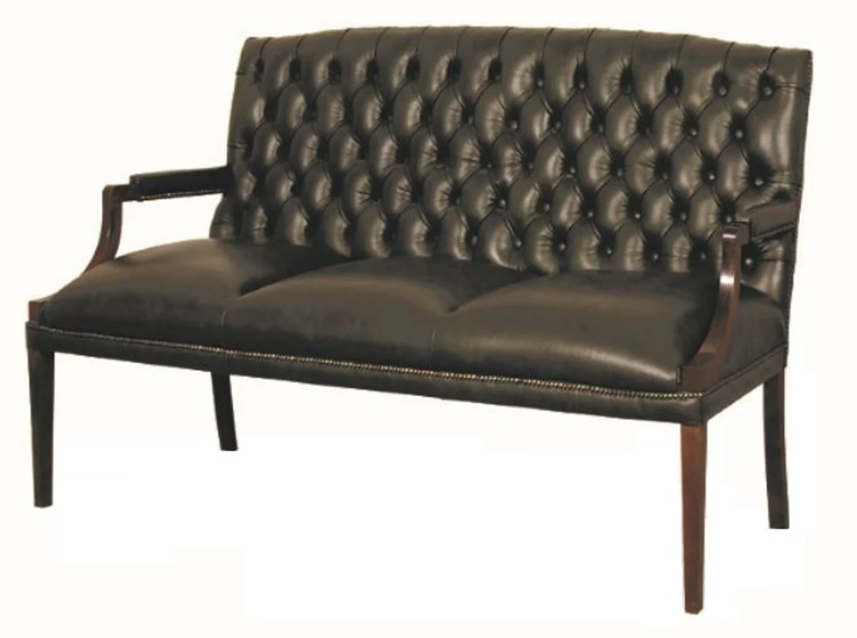 Chesterfield genuine leather 3-seater bench with armrests black / dark brown 180 x 60 x H. 100 cm - luxury furniture