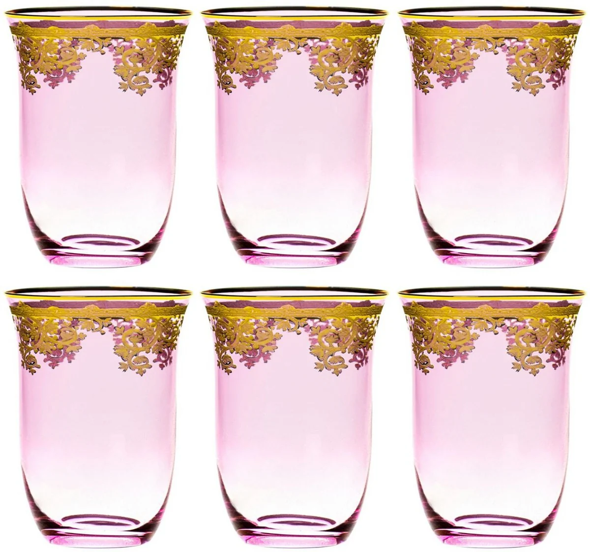 Luxury baroque water glasses set of 6 pink / gold Ø 9 x H. 12 cm - handmade and hand-painted water glasses - beer glasses - wine glasses - hotel & restaurant accessories - luxury quality