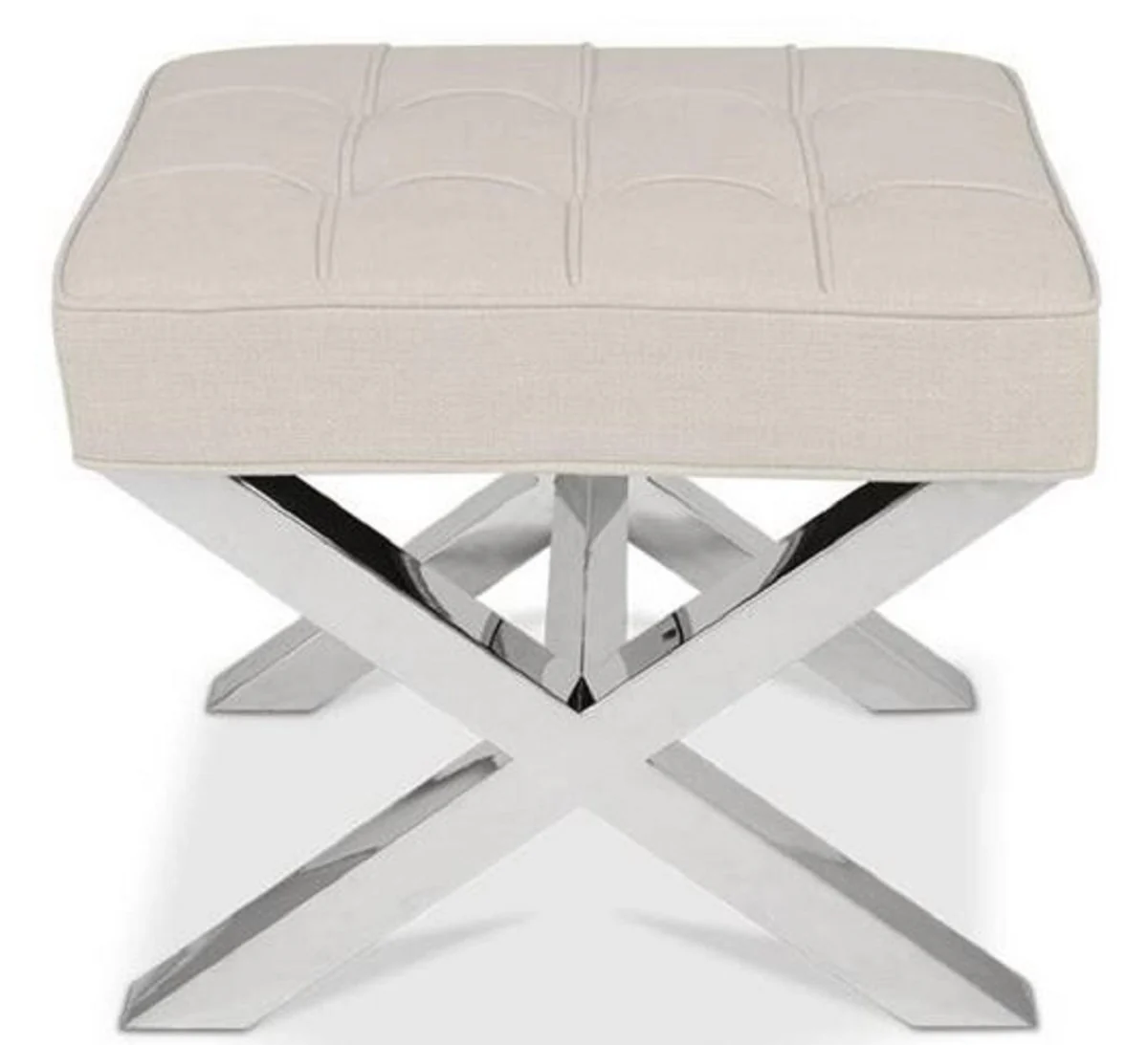 Luxury Chesterfield stool beige / silver 60 x 50 x H. 47 cm - Living room furniture - Luxury collection