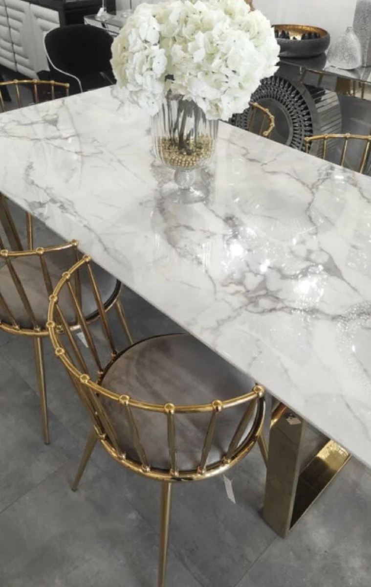 Luxury dining table white / gold 180 x 90 x H. 75 cm - Rectangular dining room table with synthetic marble top and steel legs - Dining room furniture