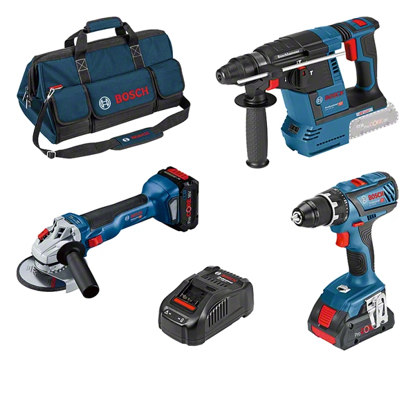 BOSCH COMBI-KIT 3 18V TOOLS: GSR + GWS + GBH + 2 PROCORE18V BATTERIES (1 von 4,0 AH + 1 von 8,0 AH) + GAL CHARGER + PROFESSIONAL TOOL BAG