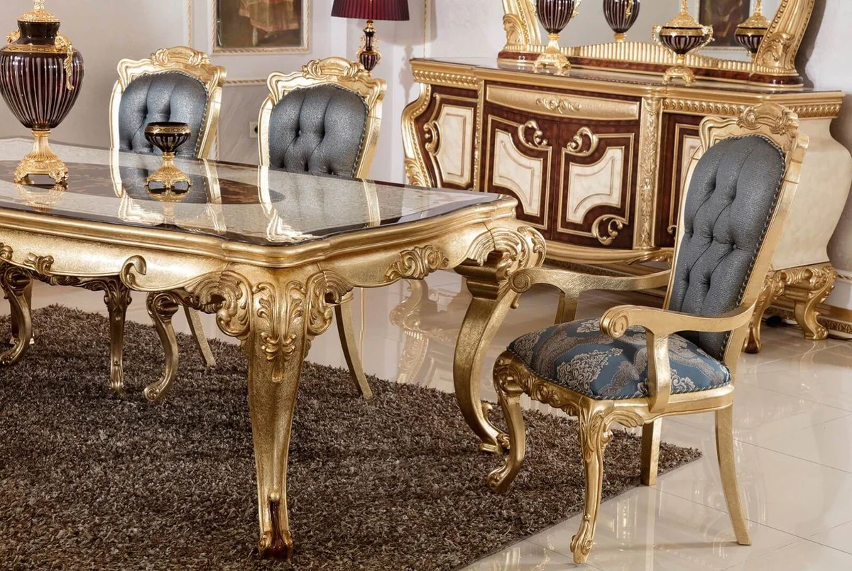 Luxury baroque dining table white / brown / gold - magnificent solid wood dining room table in baroque style - magnificent baroque dining room furniture