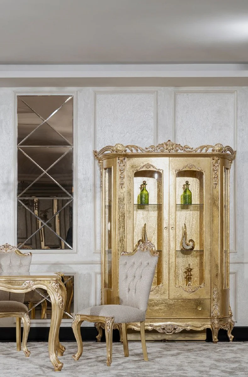Luxury baroque display cabinet gold - handmade solid wood display cabinet with 2 glass doors and drawer - luxury furniture in baroque style - baroque furniture - noble & magnificent