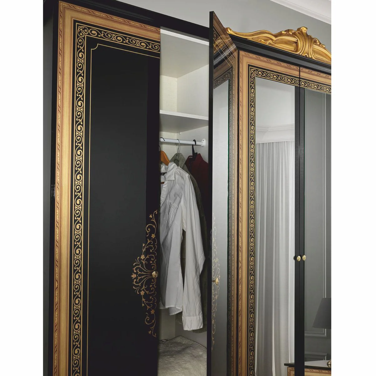 Luxury Baroque Bedroom Cabinet Black / Gold 104" - Baroque Bedroom Furniture