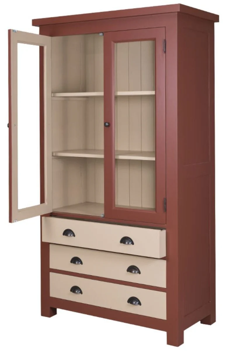 Country house style kitchen cabinet red brown / cream 100 x 50 x H. 180 cm - country house style kitchen furniture