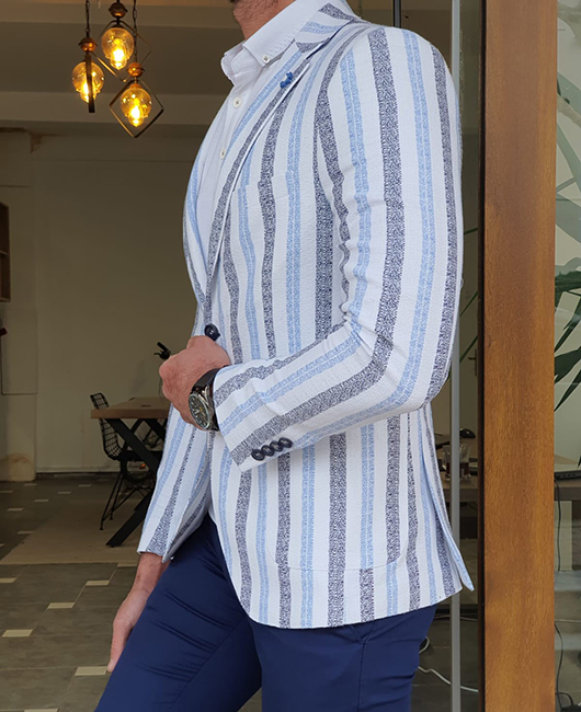 Fashion Striped Patchwork Notch Lapel Single Breasted Blazer