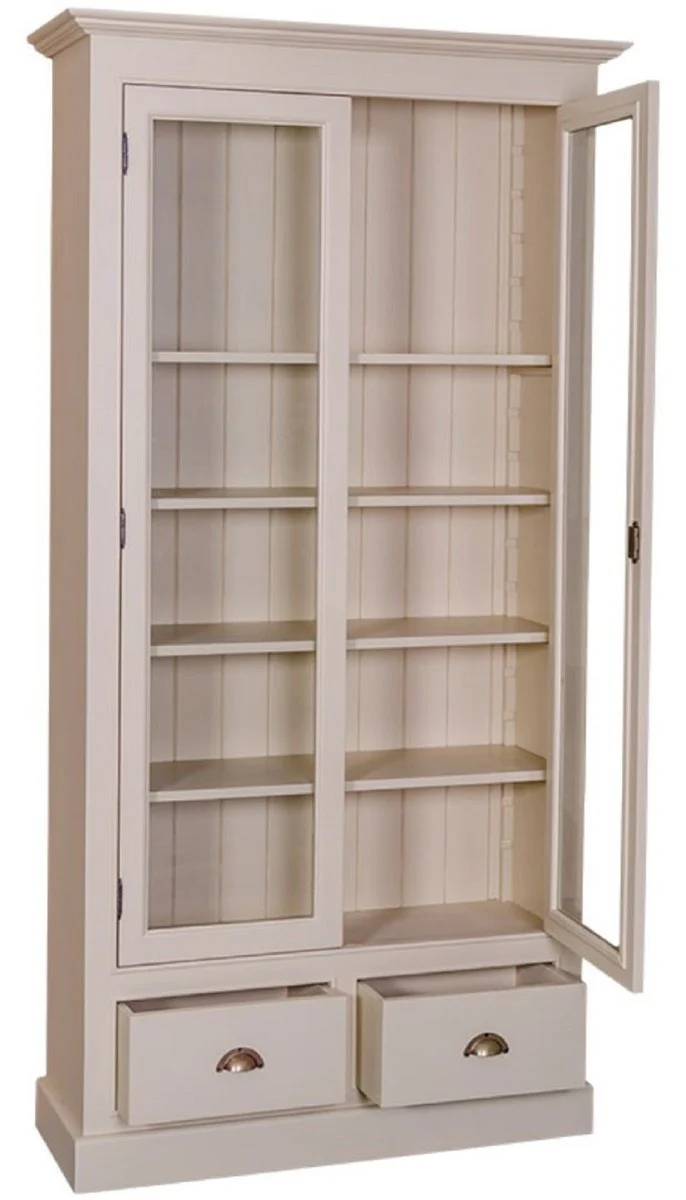 Country house style living room display cabinet gray 109 x 39 x H. 210 cm - living room cabinet with 2 glass doors and 2 drawers