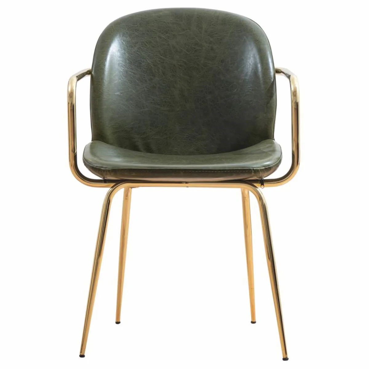 Luxury faux leather dining room chair set of 6 with armrests green / gold H. 84 cm