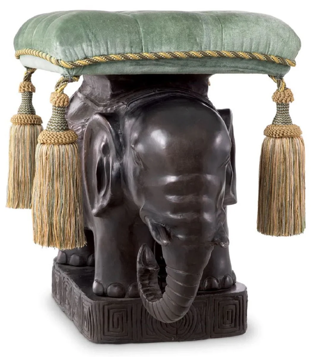 Luxury stool elephant bronze / turquoise / gold 58 x 40 x H. 55 cm - Padded aluminum stool with velvet fabric - Luxury furniture - Luxury quality