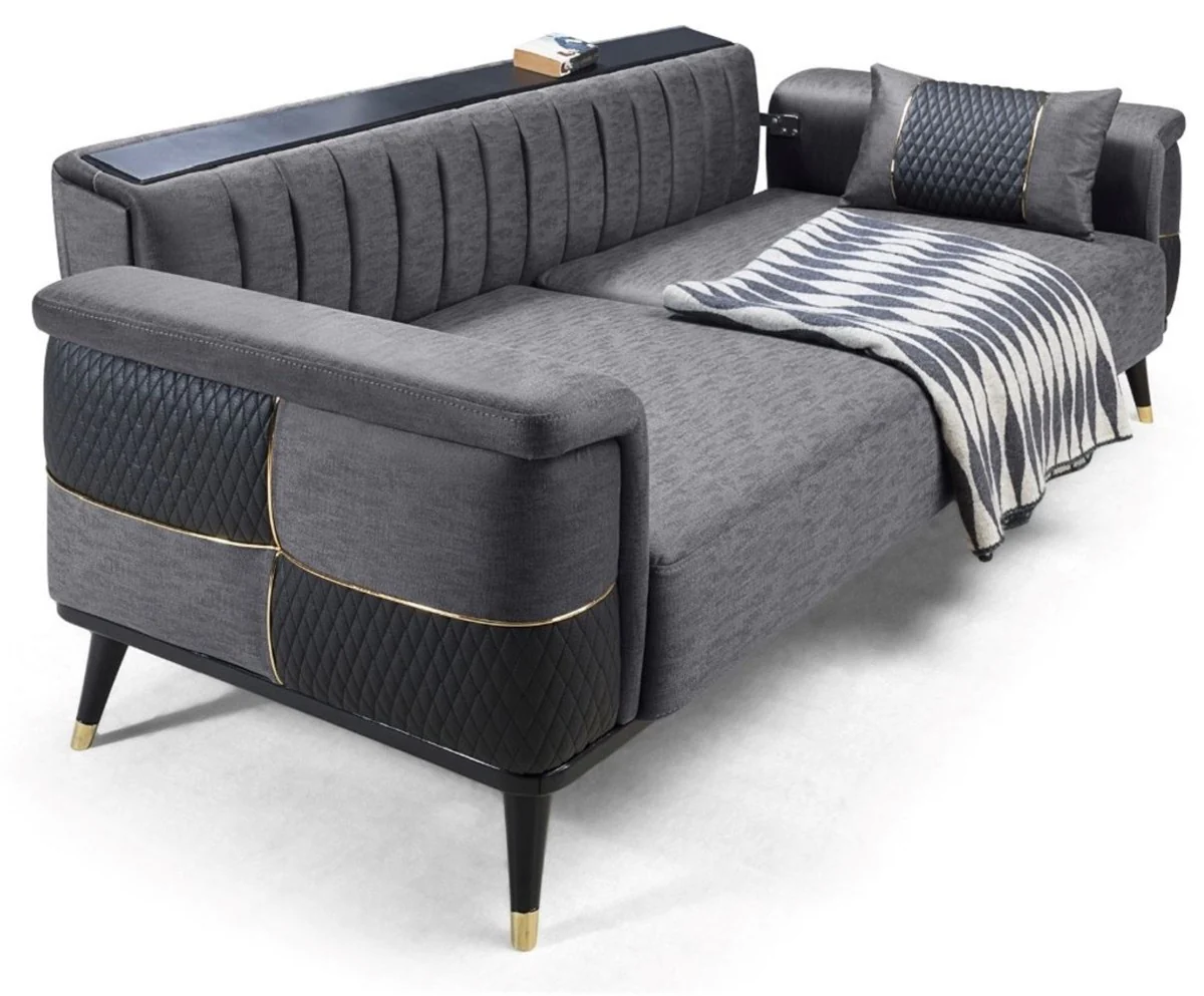 Luxury sofa bed gray / black / gold 225 x 94 x H. 83 cm - Modern living room sofa - Living room furniture
