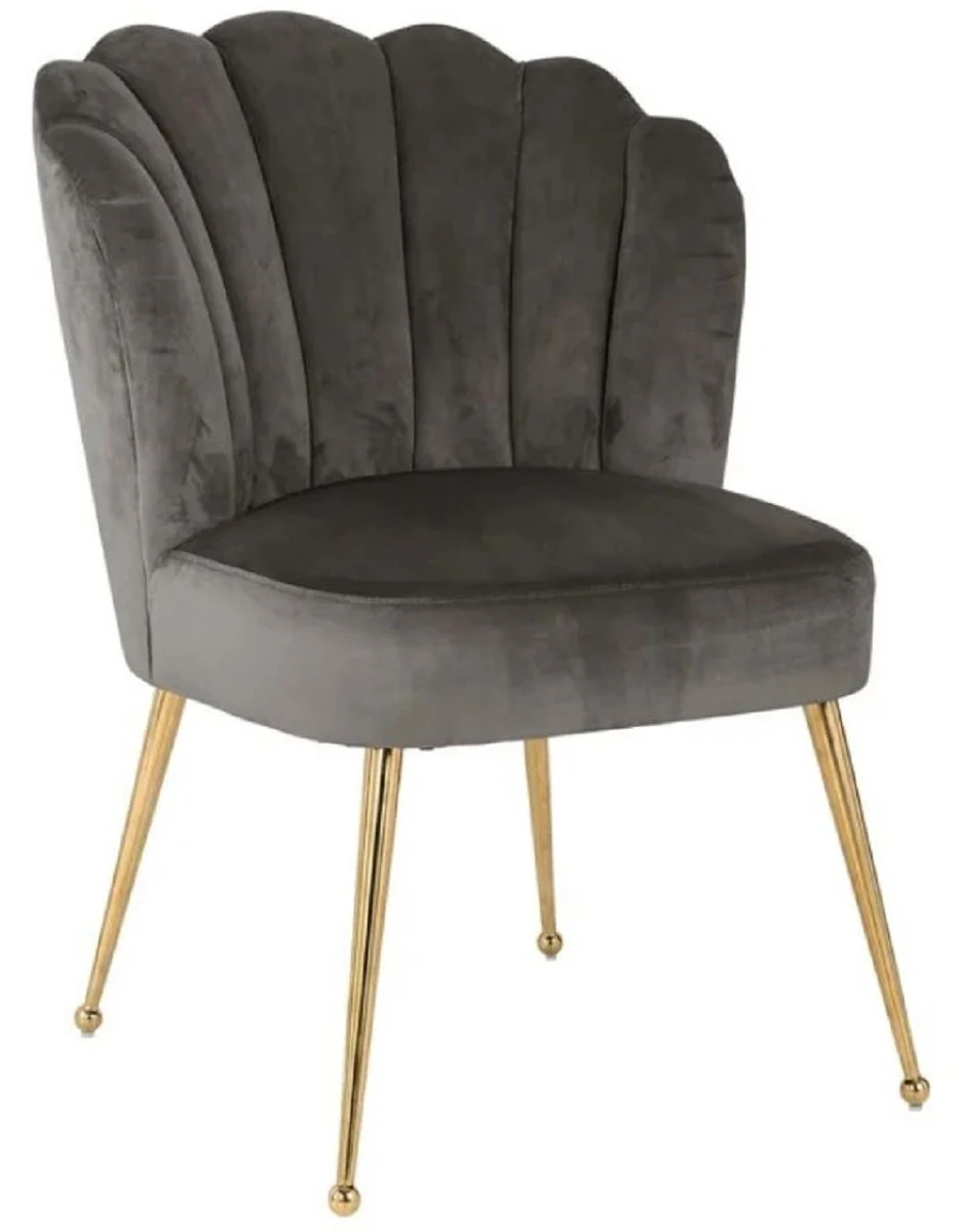 Luxury velvet dining room chair gray / gold 66 x 64 x H. 86 cm - kitchen chair with velvet fabric - dining room furniture - kitchen furniture - luxury furniture