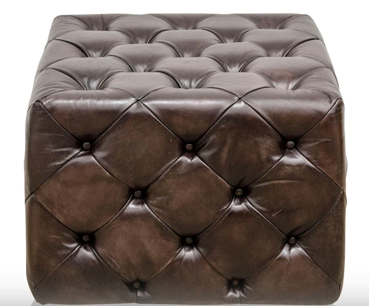 Luxury genuine leather footstool gunmetal 64 x 64 x H. 46 cm - Chesterfield Furniture