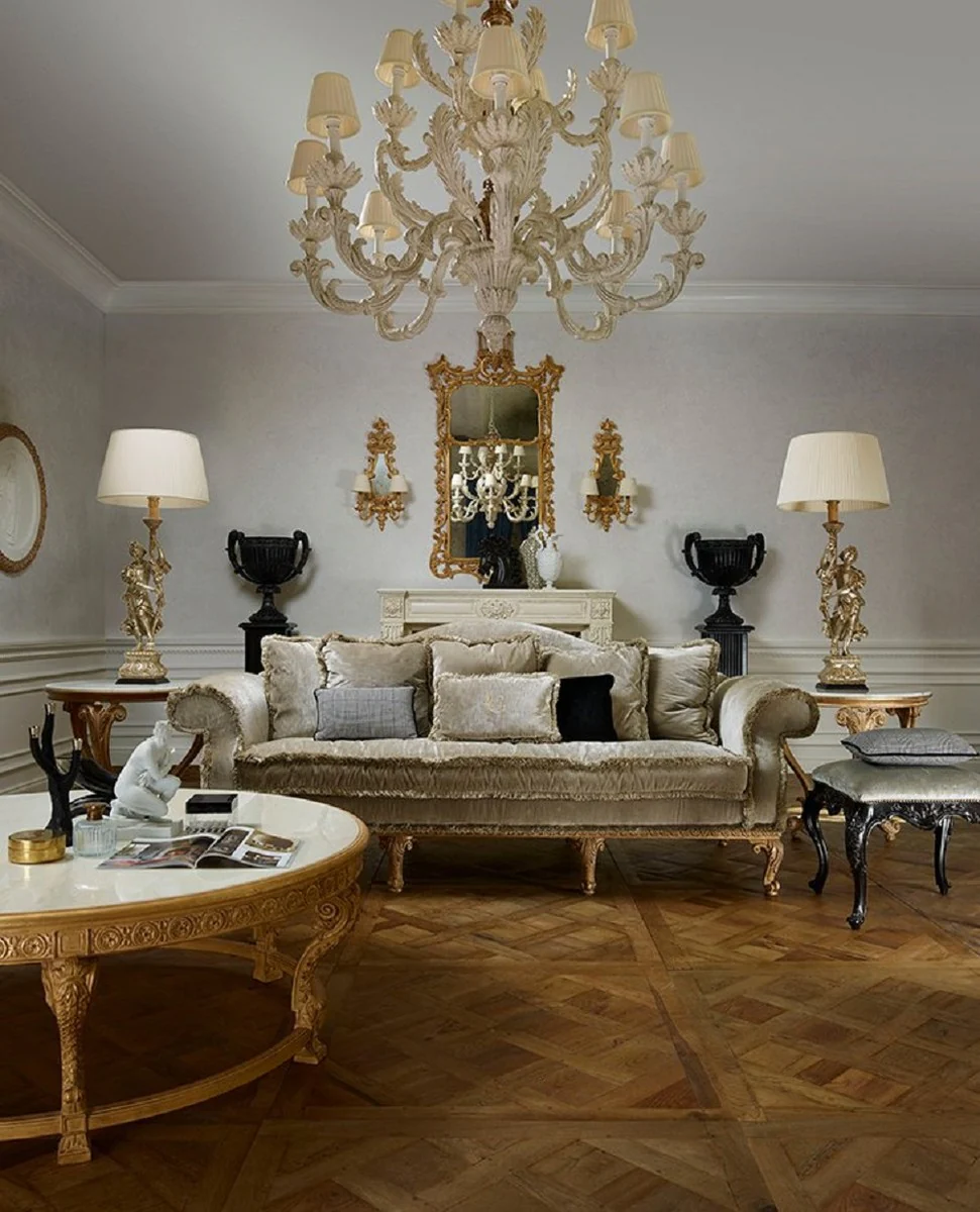 Luxury Baroque coffee table with marble top natural color / white - Round living room table in Baroque style - Baroque furniture - Baroque interior - Noble & magnificent - Luxury quality - Made in Italy