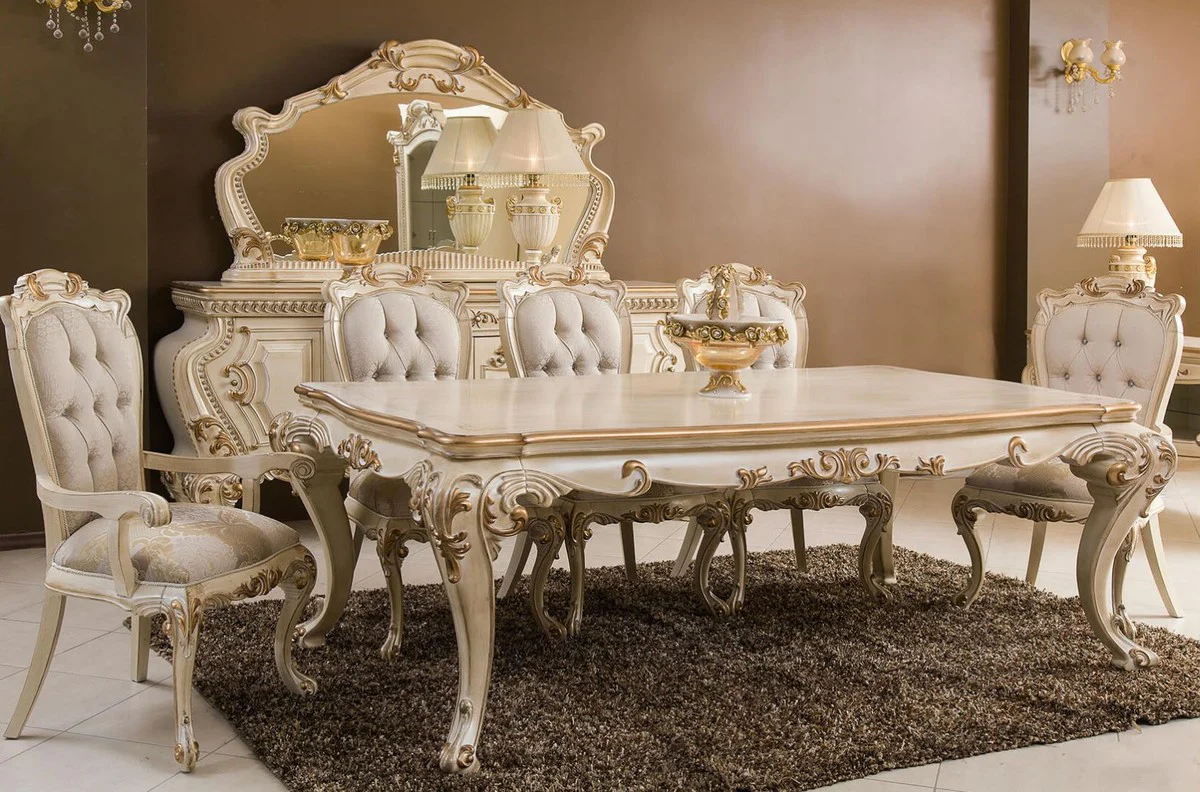 Luxury baroque dining table cream / gold - magnificent solid wood dining room table in baroque style - magnificent baroque dining room furniture