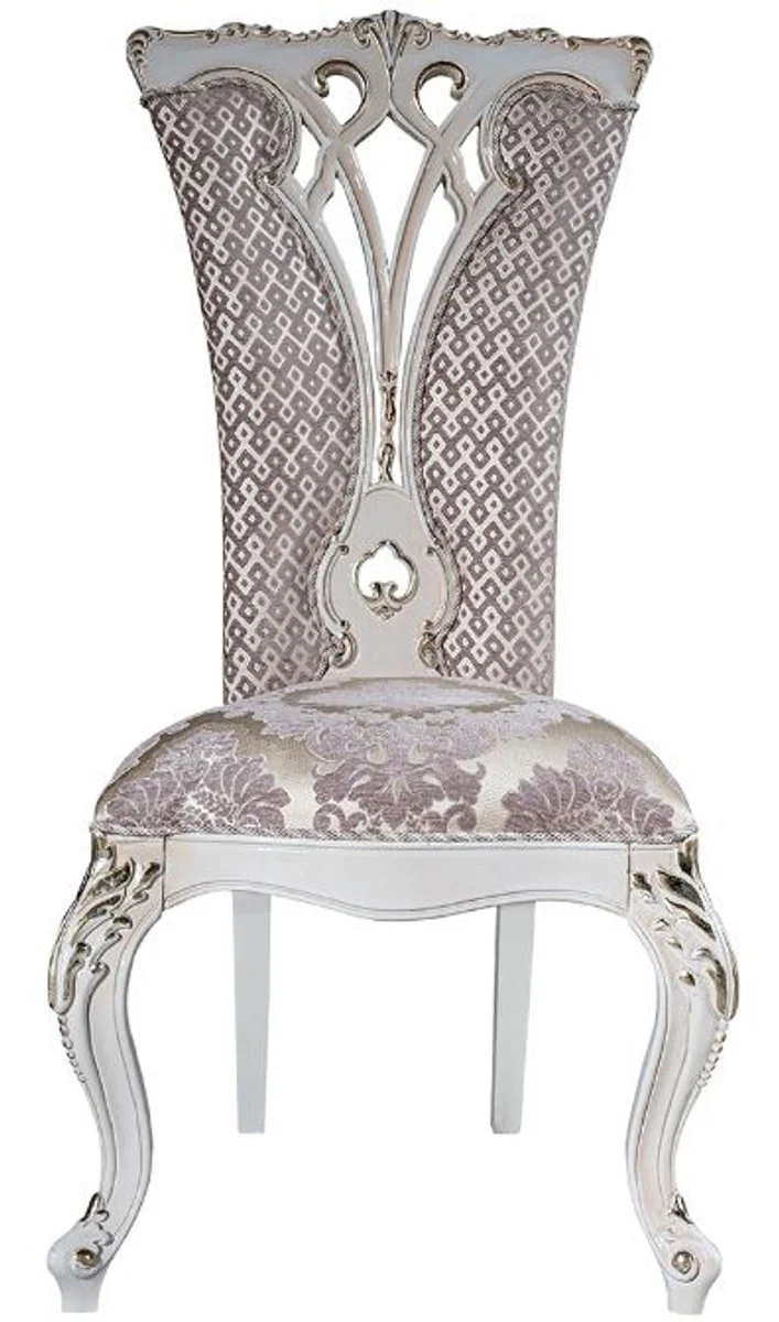 Luxury Baroque Dining Room Chair Set Purple / Beige / White / Gold 57 x 65 x H. 113 cm - Kitchen Chairs Set of 6 - Magnificent Baroque Dining Room Furniture