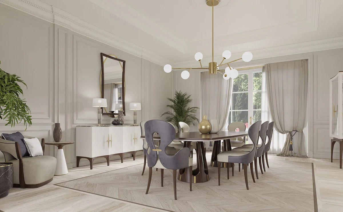 Luxury Art Deco Dining Room Set Gray / Purple / Brown / Gold - 1 Luxury Art Deco Dining Table & 8 Luxury Art Deco Dining Room Chairs - Art Deco Dining Room Furniture - Luxury Quality - Made in Italy