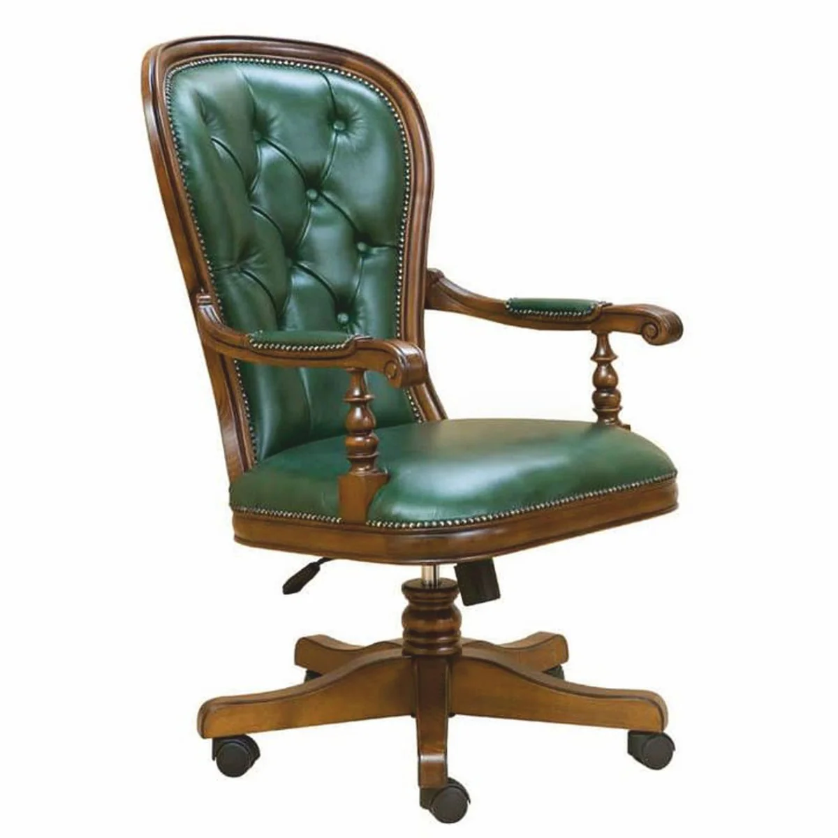 Luxury Baroque Real Leather Desk Chair Green / Brown - Baroque Furniture