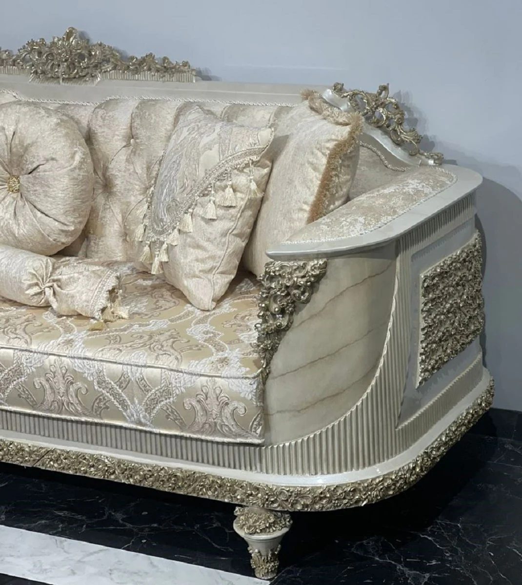 Luxury Baroque Living Room Sofa with Pattern Gold / Gray / Gold - Handmade Baroque Style Sofa - Luxury Living Room Furniture in Baroque Style - Baroque Furniture - Noble & Magnificent