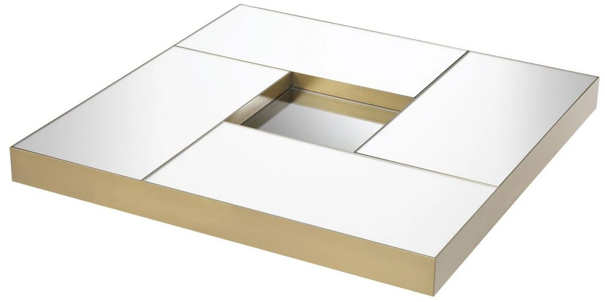 Luxury coffee table brass / black 120 x 120 x H. 23.5 cm - Square stainless steel living room table with mirror glass tabletops - Living room furniture - Luxury quality