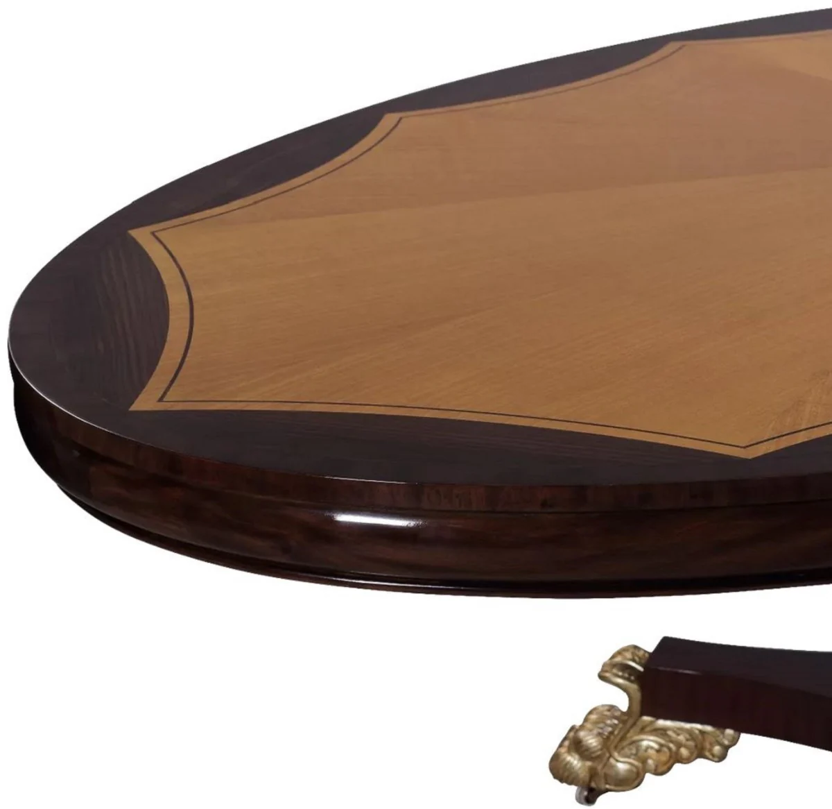 Luxury Baroque Dining Table Dark Brown / Natural / Silver - Oval Baroque Style Solid Wood Kitchen Table - Luxury Dining Room Furniture in Baroque Style - Baroque Dining Room Furniture