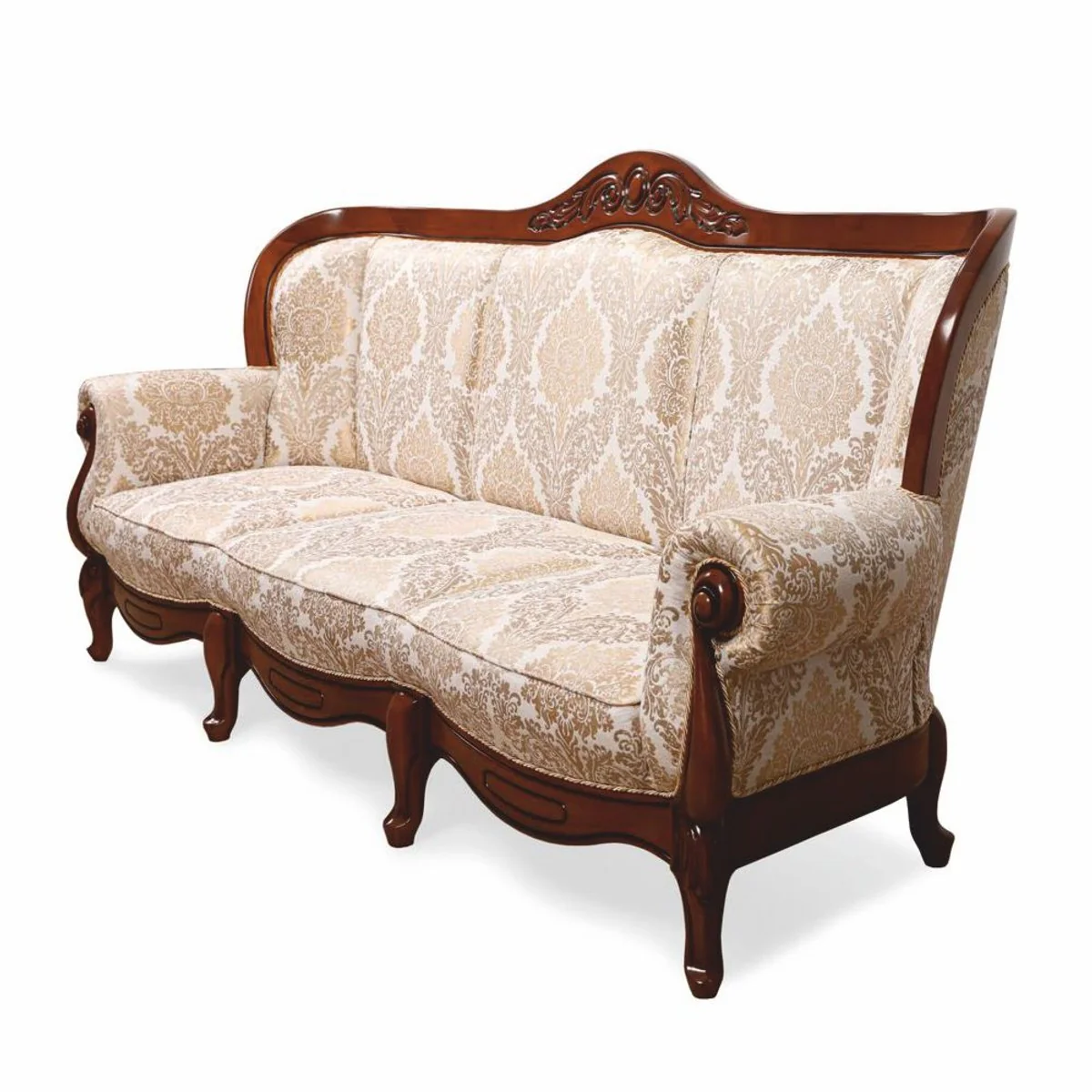 Luxury Baroque Sofa White / Gold / Dark Brown 240 cm - Baroque style living room furniture