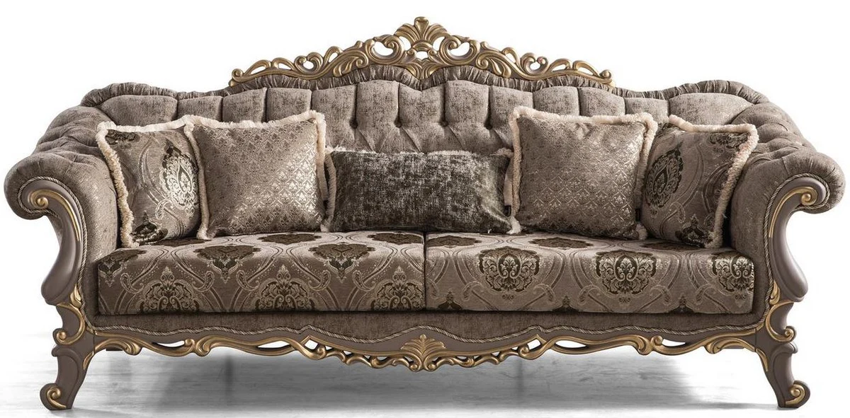 Luxury Baroque Living Room Set Brown / Gray / Gold - 2 Sofas & 2 Armchairs & 1 Coffee Table - Magnificent Baroque Living Room Furniture