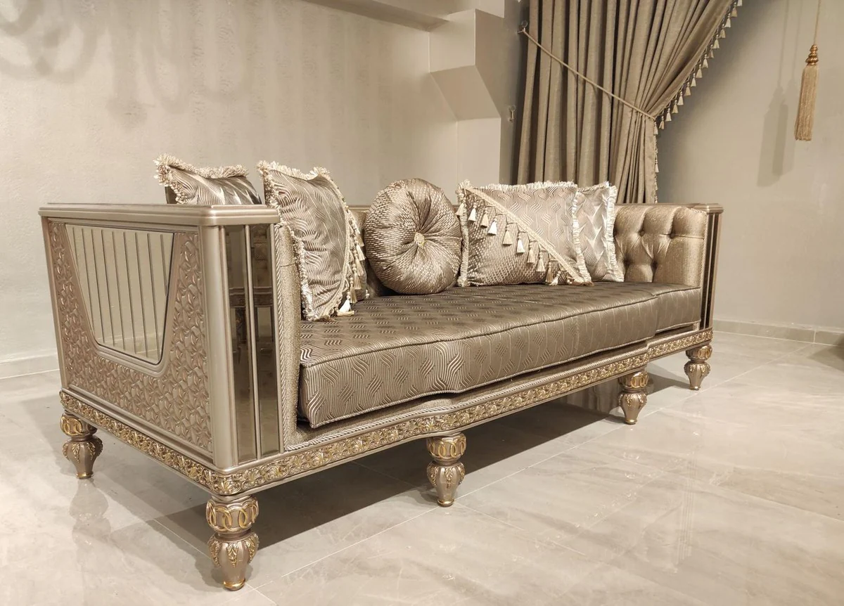 Luxury Baroque Living Room Set Gold / Gray / Gold - 2 Baroque Sofas & 2 Baroque Armchairs & 1 Baroque Coffee Table - Luxury Living Room Furniture in Baroque Style - Baroque Furniture - Noble & Magnificent