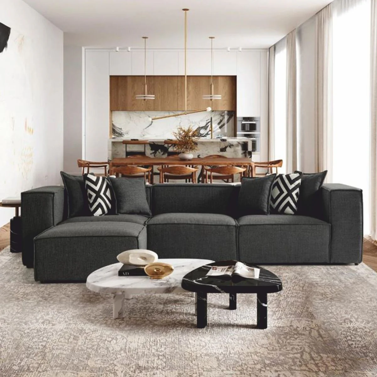 Luxury corner sofa gray / black 315 cm - living room & hotel furniture